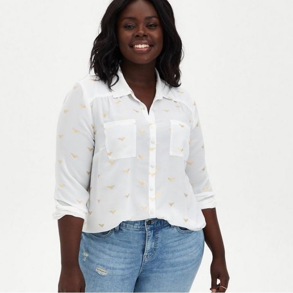 SOLD Torrid Madison Gold Wonder Woman Logo Button Blouse Plus Size 3x (22-24) - Picture 4 of 11